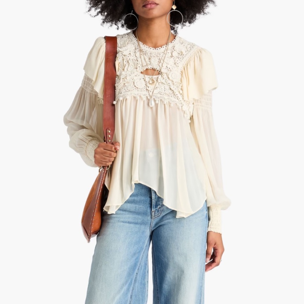 Isabel Marant Rokia cutout crochet trimmed silk blouse in cream - Picture 8 of 8